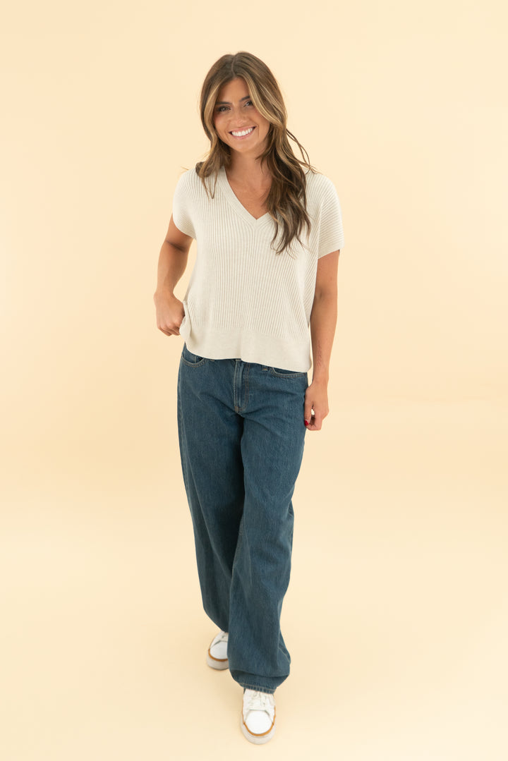 splendid beige ribbed loose knit top (xs)