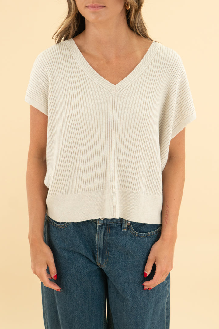 splendid beige ribbed loose knit top (xs)