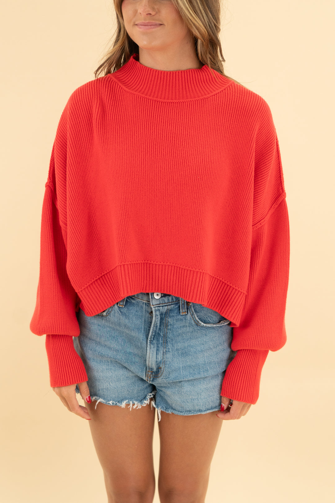 zenana red ribbed sweater (s)
