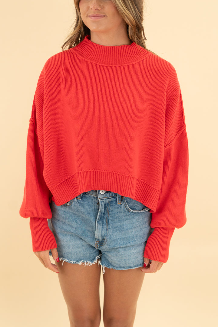 zenana red ribbed sweater (s)