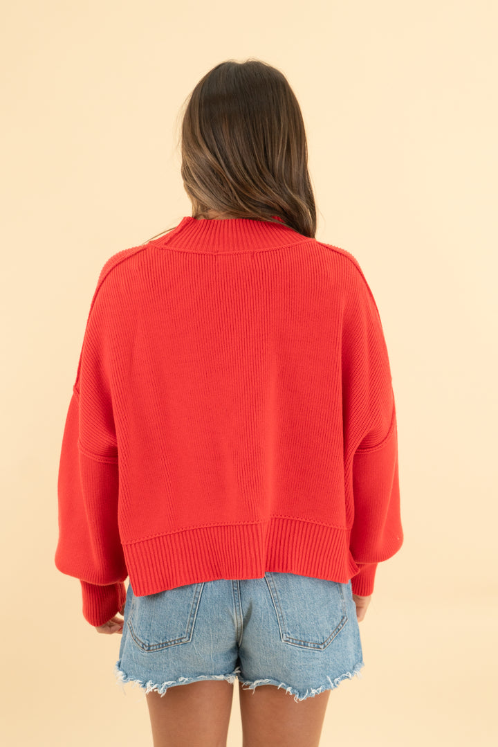 zenana red ribbed sweater (s)