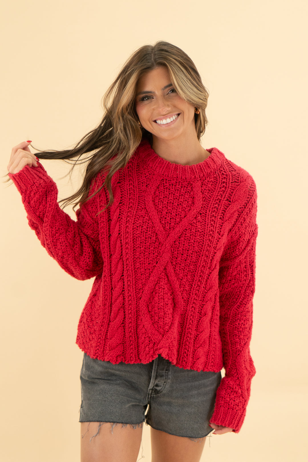 free people red knit sweater (m)