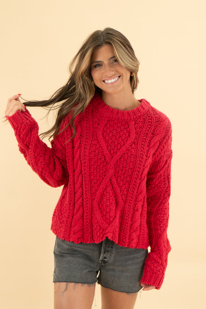 free people red knit sweater (m)