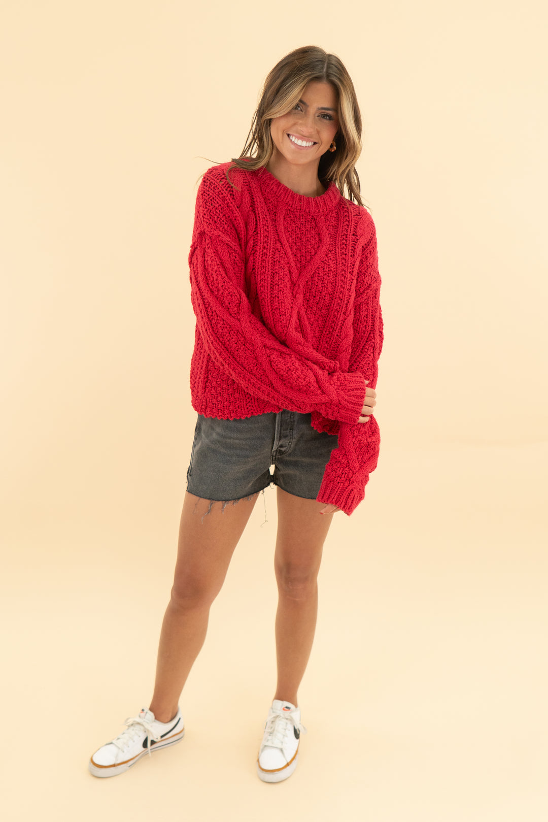 free people red knit sweater (m)