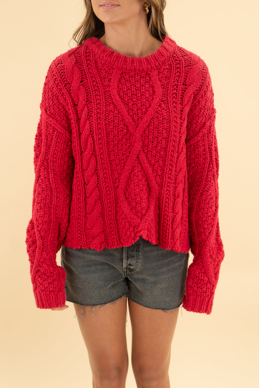 free people red knit sweater (m)