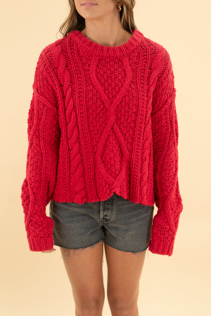 free people red knit sweater (m)