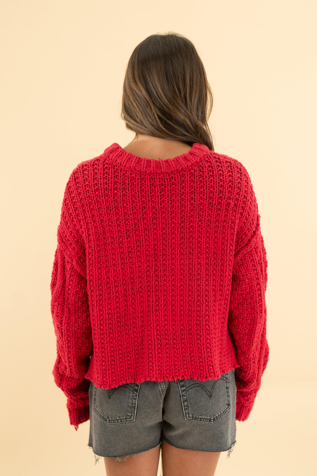 free people red knit sweater (m)