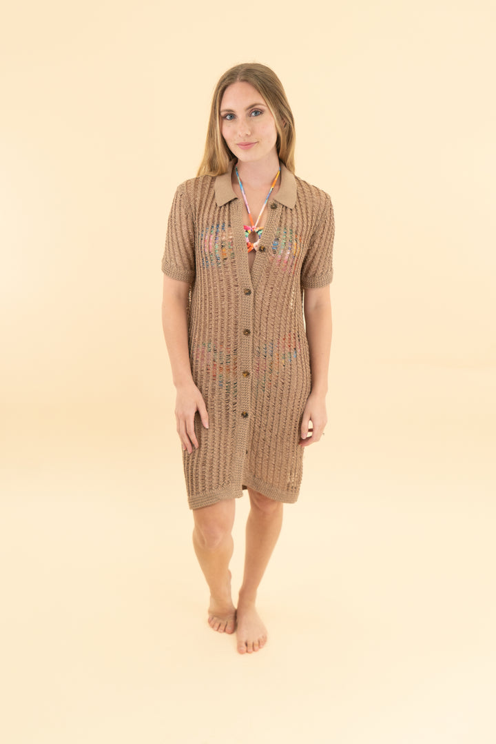 solid & striped brown knit cover up dress (xs)