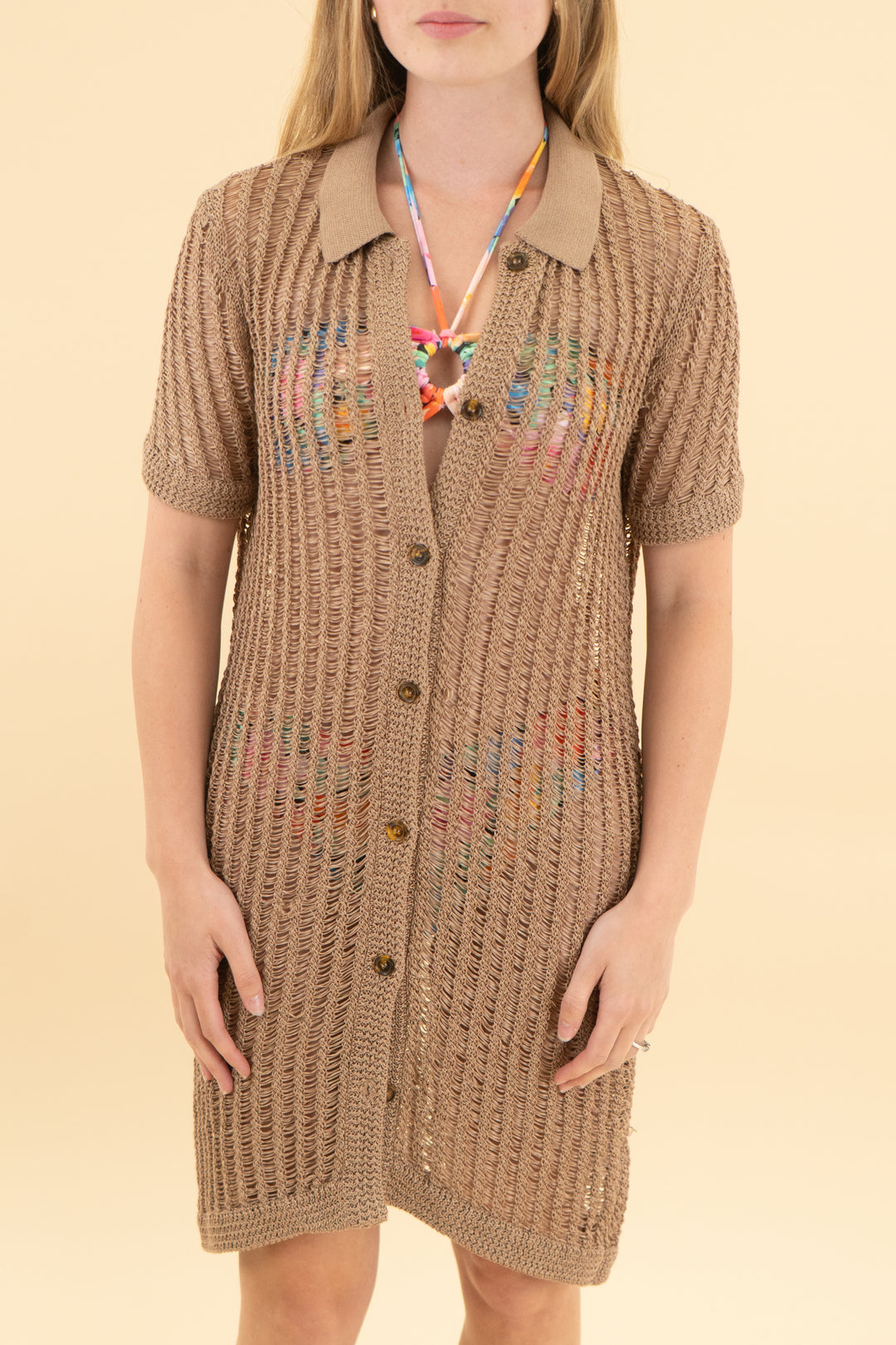 solid & striped brown knit cover up dress (xs)