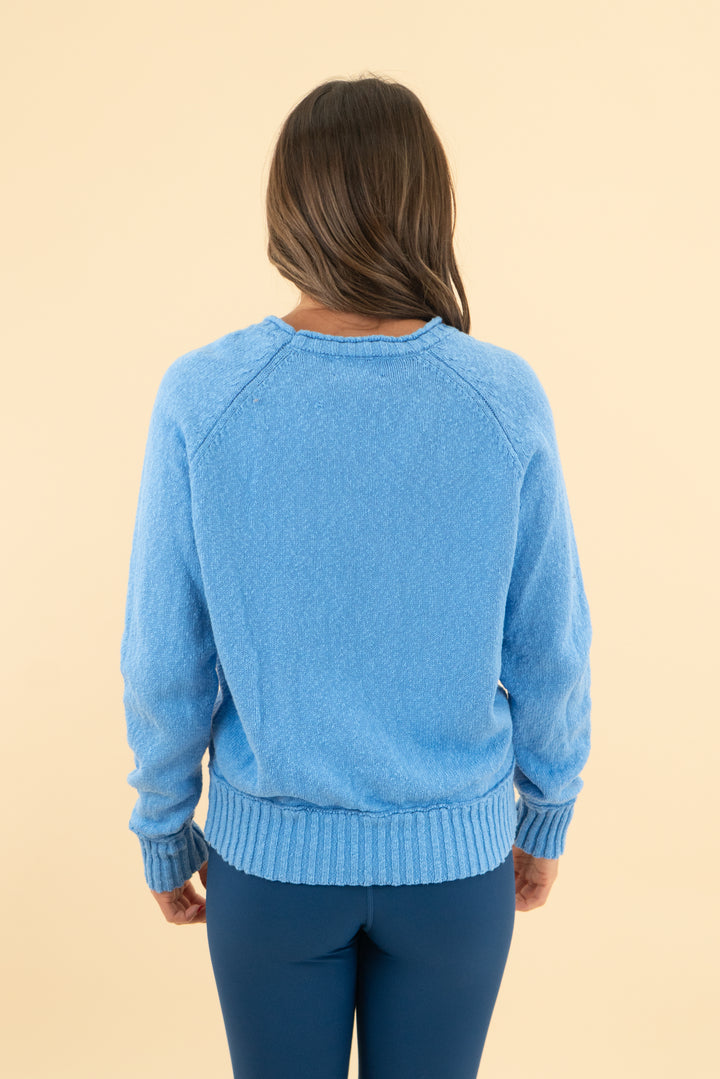 evereve blue cotton crew neck sweater (s)