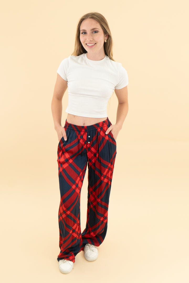 aerie navy/red plaid pajama pants (xs)