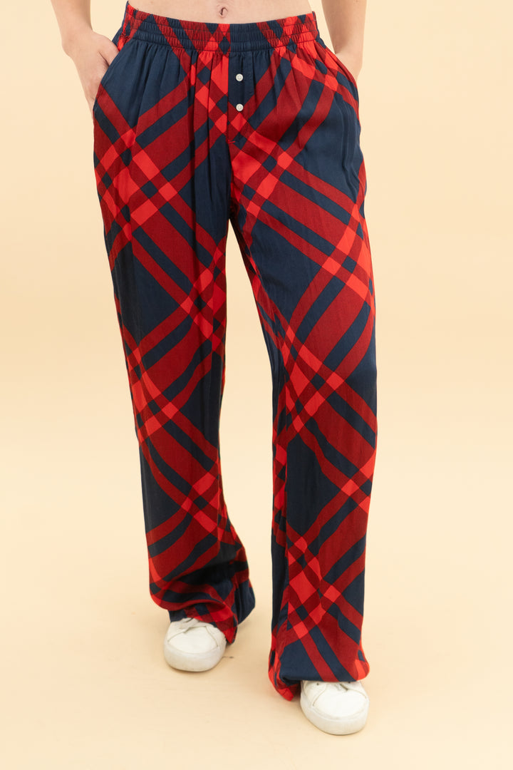 aerie navy/red plaid pajama pants (xs)