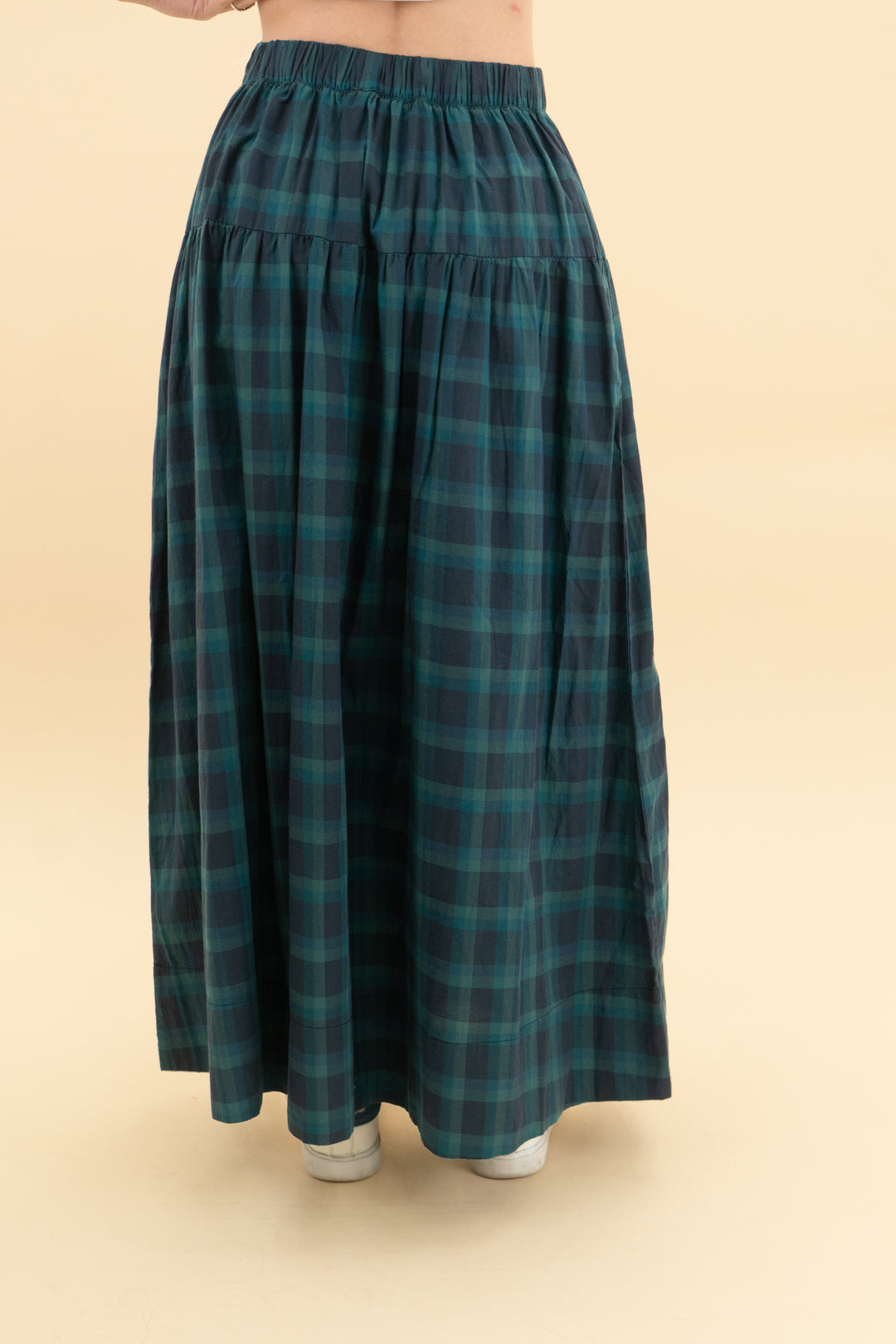 birds of paradis blue/green plaid maxi skirt nwt (xs)