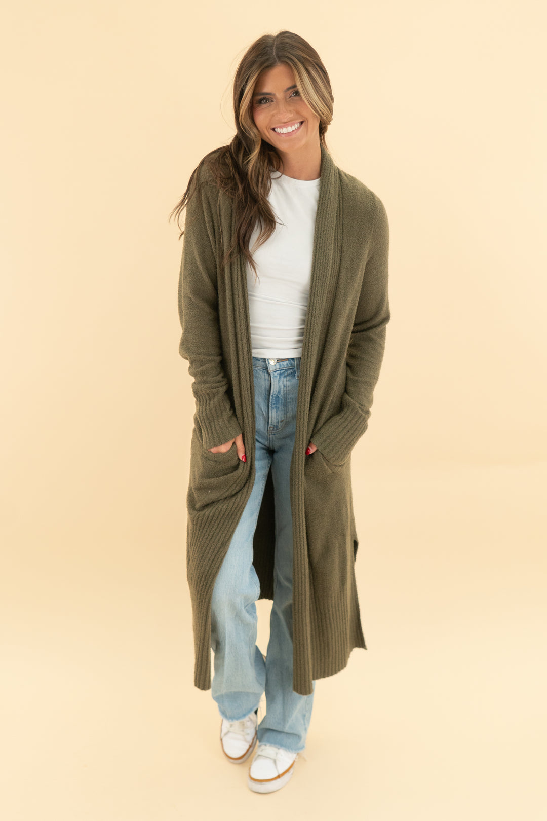 barefoot dream olive green cardigan (s)