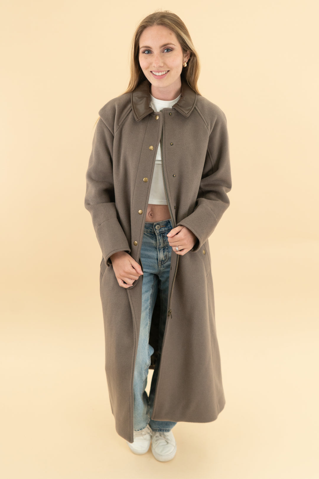 j.crew brown coat w/ vegan leather collar trim nwt (xxs)