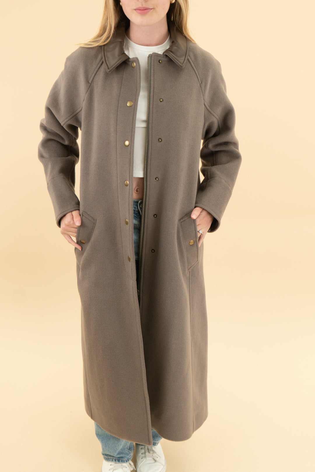 j.crew brown coat w/ vegan leather collar trim nwt (xxs)