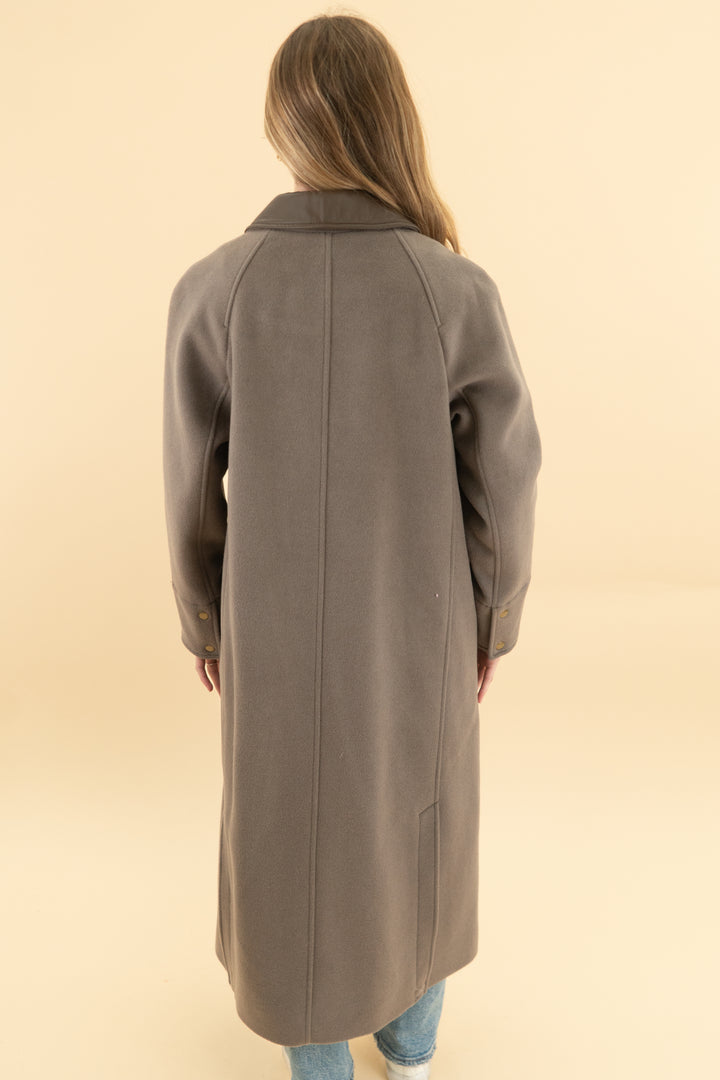 j.crew brown coat w/ vegan leather collar trim nwt (xxs)