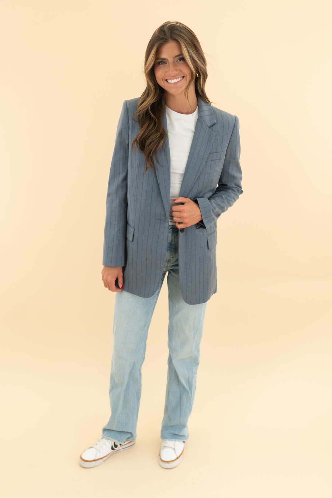 madewell blue pinstripe oversized blazer (0)