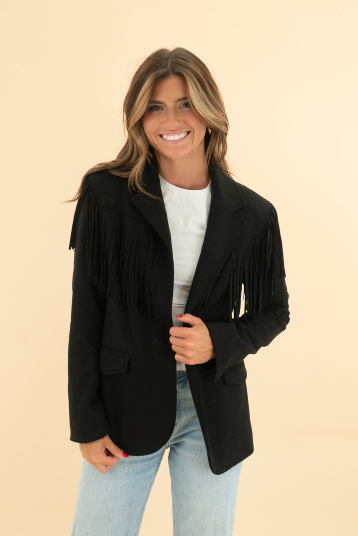 blank nyc black fringe jacket (xs)