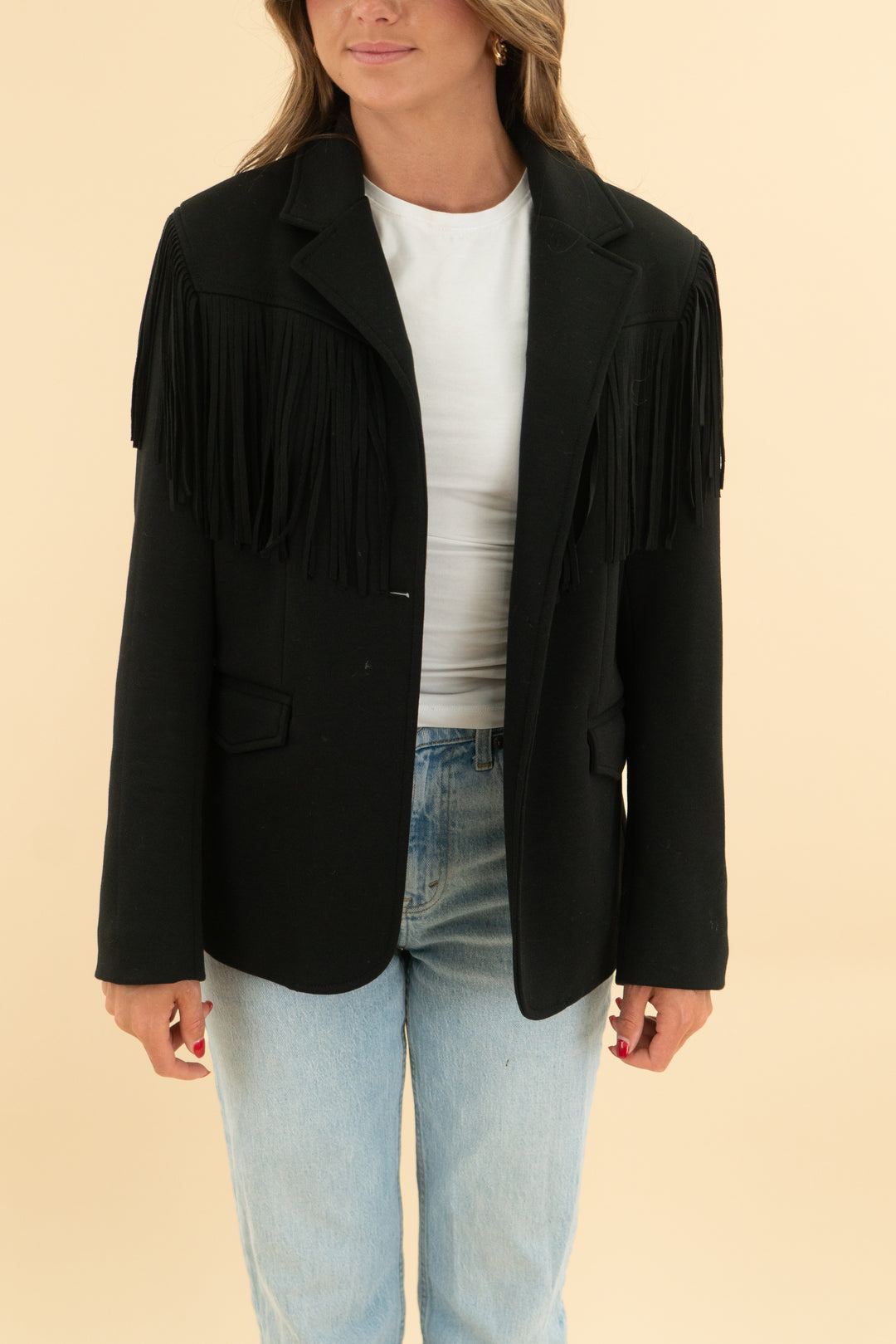 blank nyc black fringe jacket (xs)