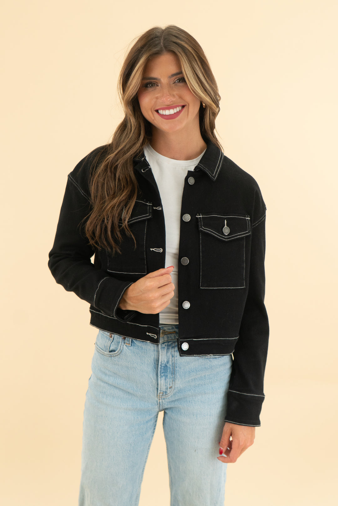the fifth label black cropped denim jacket (xs)