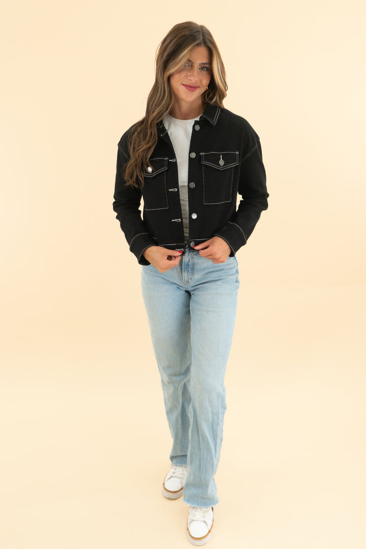 the fifth label black cropped denim jacket (xs)