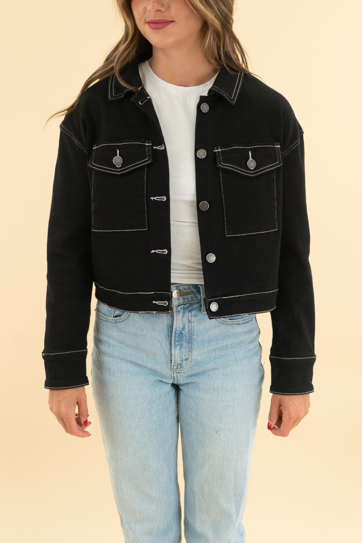 the fifth label black cropped denim jacket (xs)