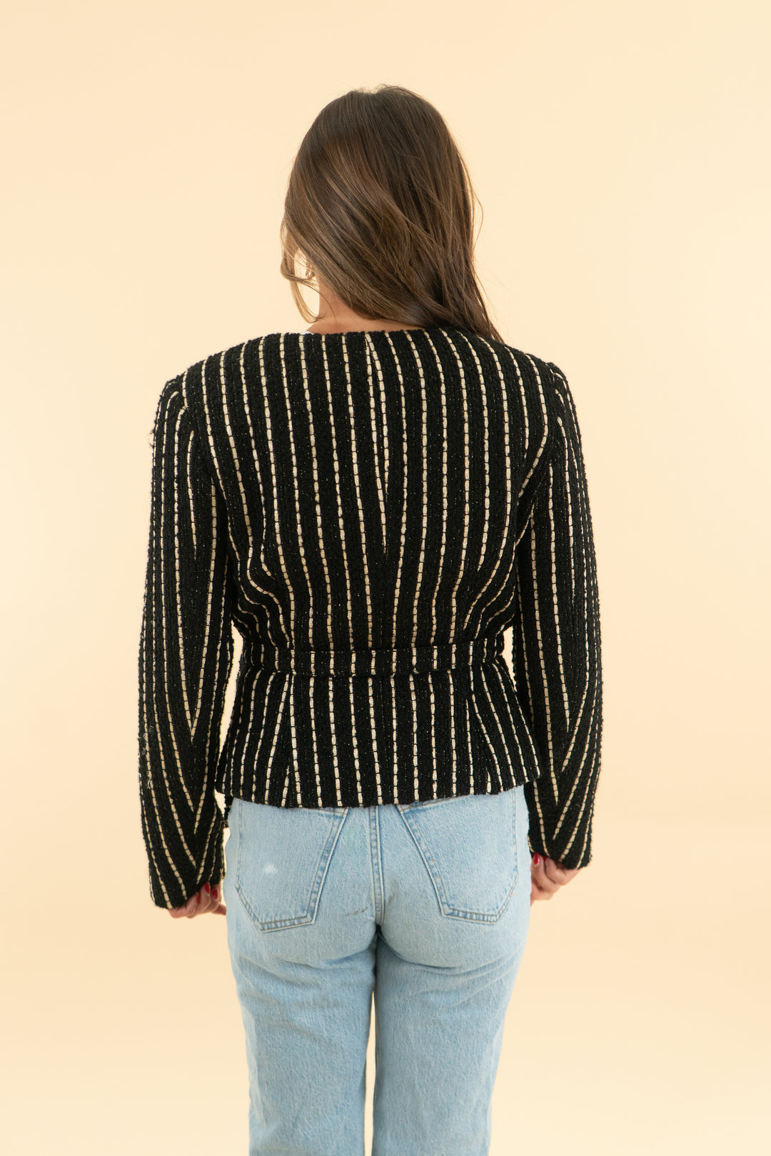 alexa admore black woven gold pinstripe jacket nwt (2)