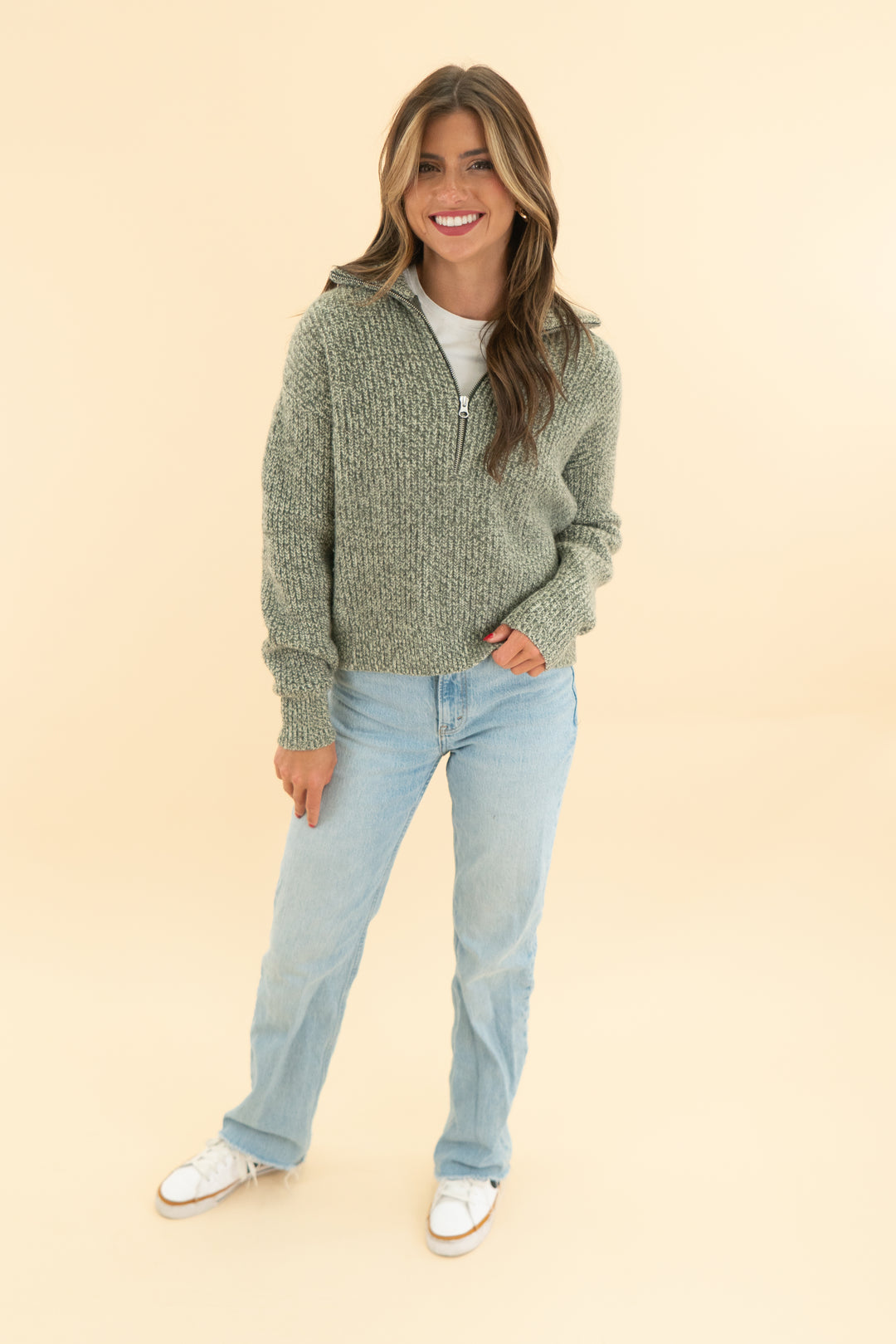 everlane green marled 1/2 zip sweater (xs)