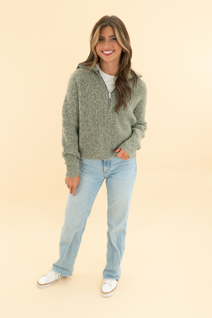 everlane green marled 1/2 zip sweater (xs)