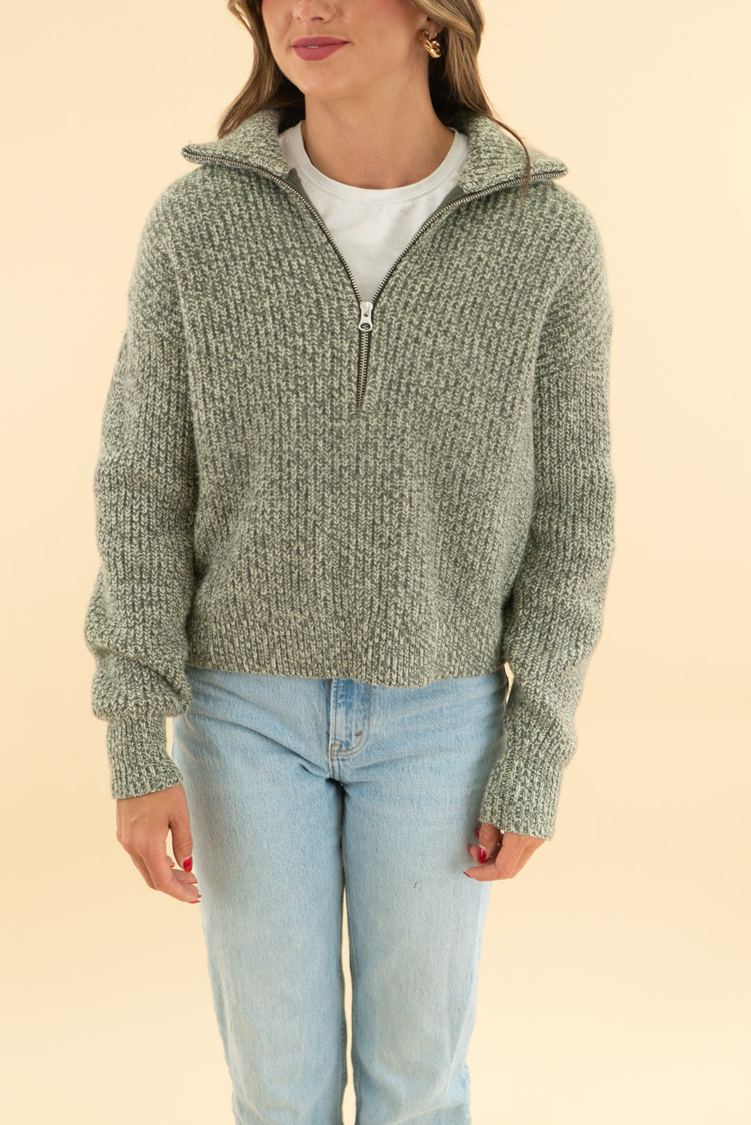 everlane green marled 1/2 zip sweater (xs)