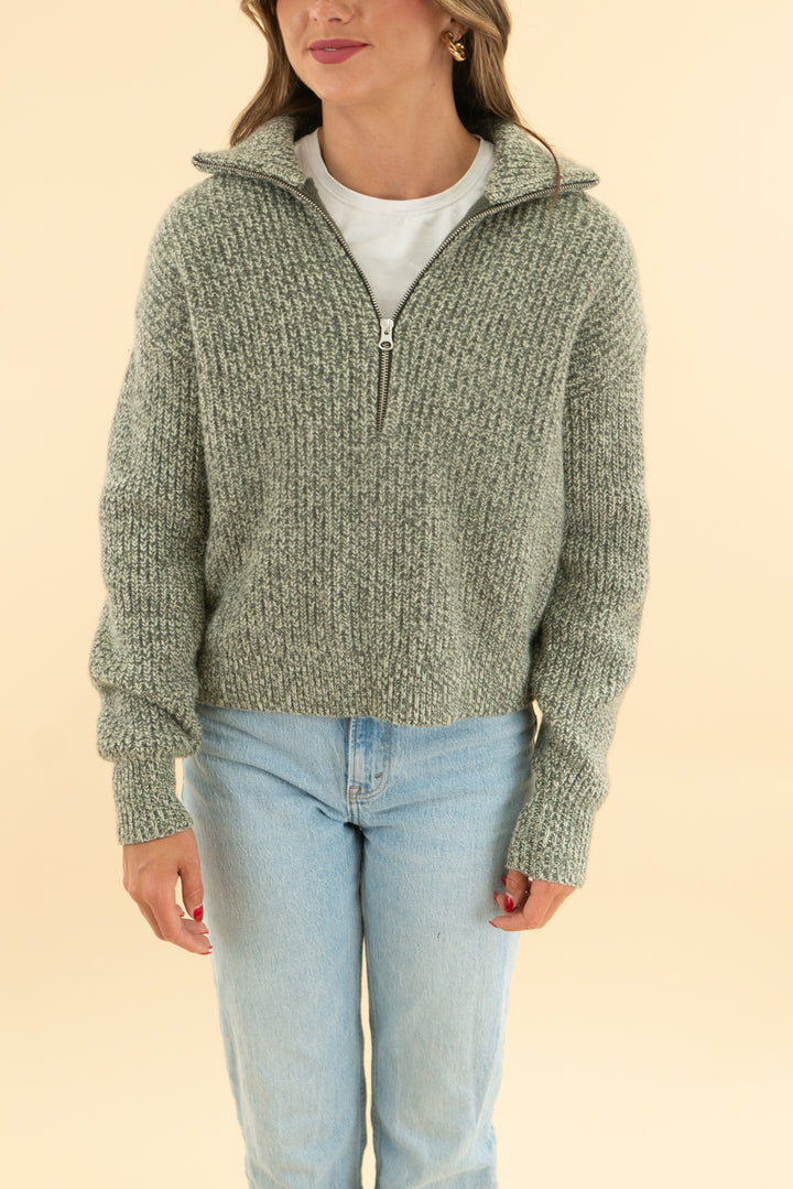 everlane green marled 1/2 zip sweater (xs)