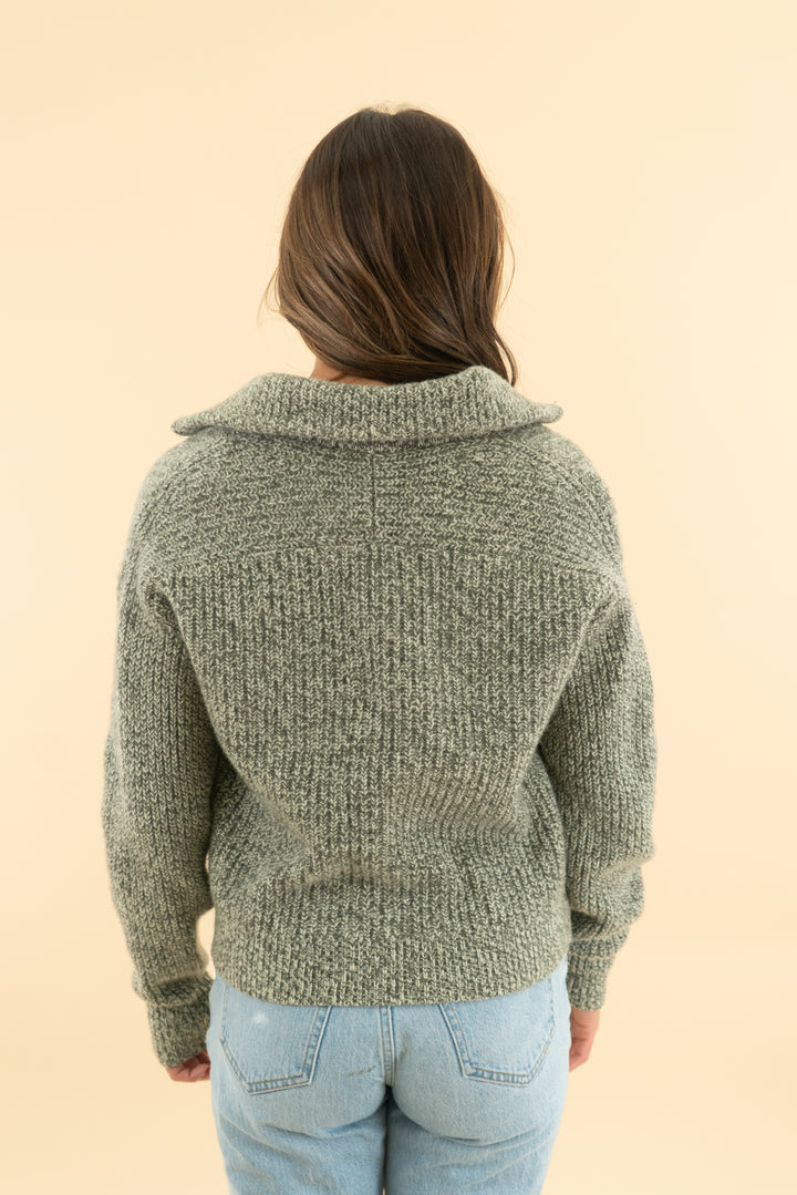 everlane green marled 1/2 zip sweater (xs)