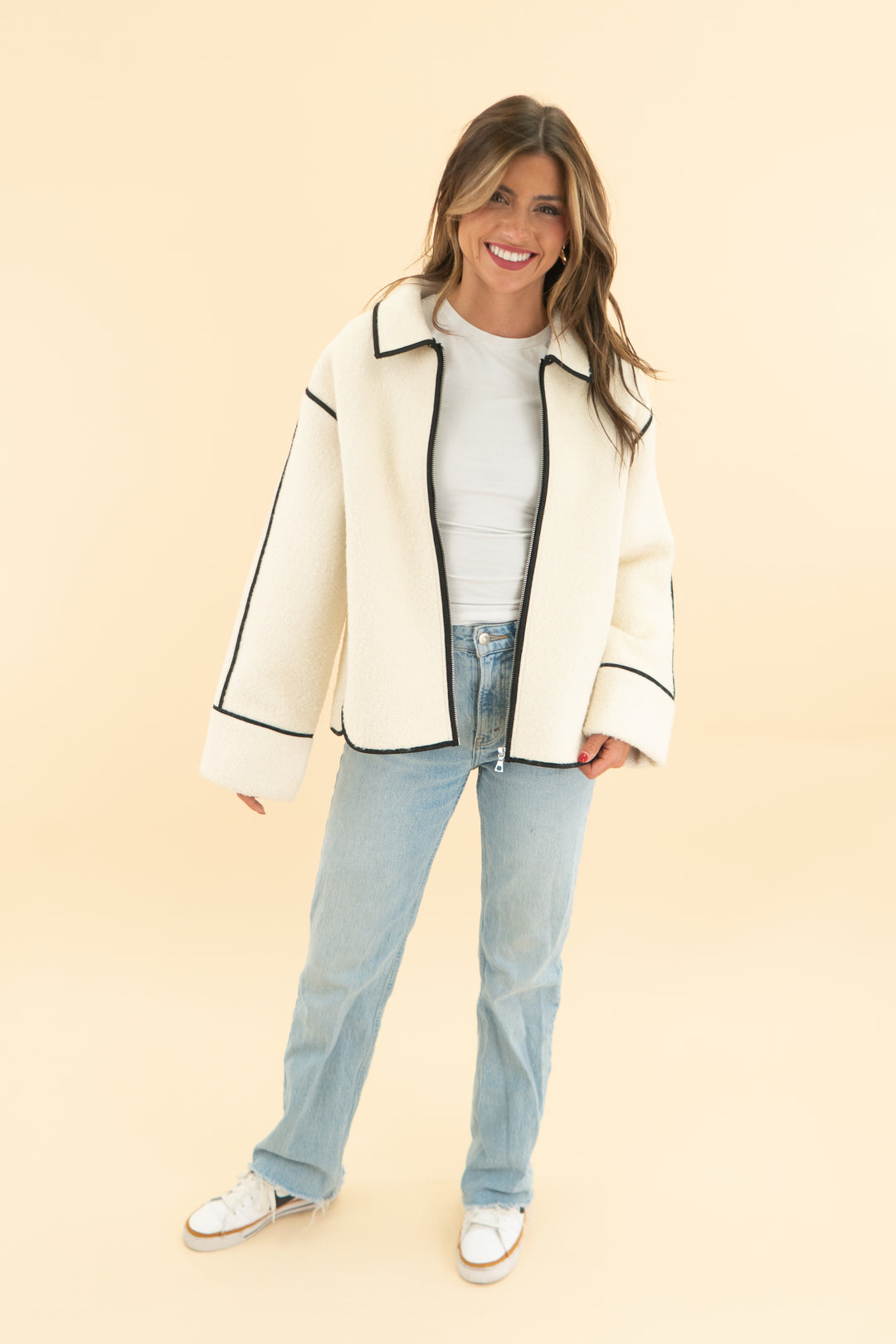 modern citizen madison white contrast trim coat nwt (xs)