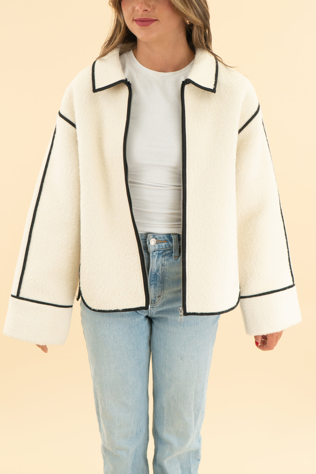 modern citizen madison white contrast trim coat nwt (xs)