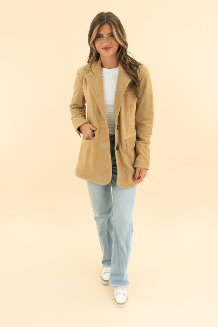 avec les filles tan suede leather jacket nwt (xs)