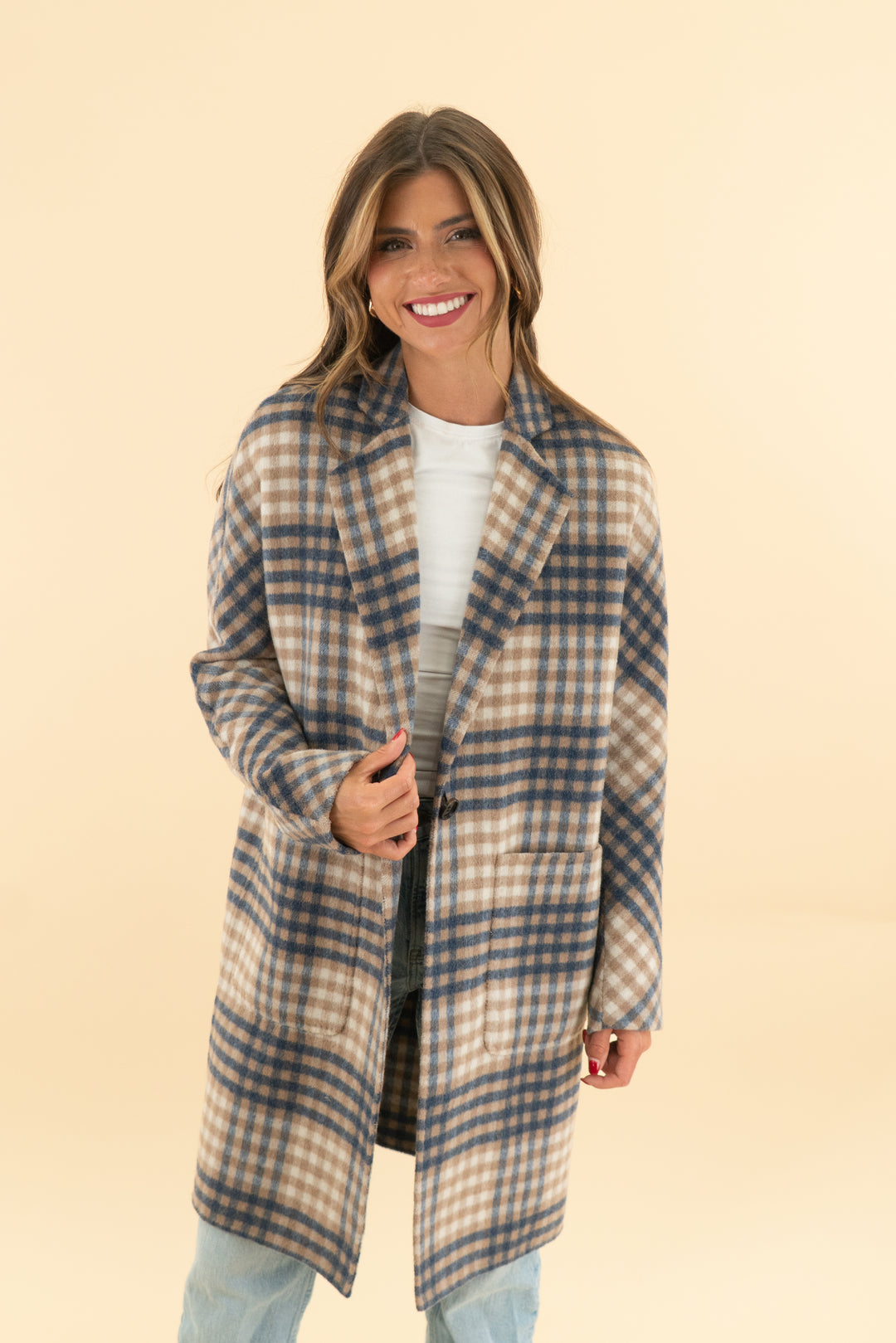 rails blue/tan checkered wool coat (xs)