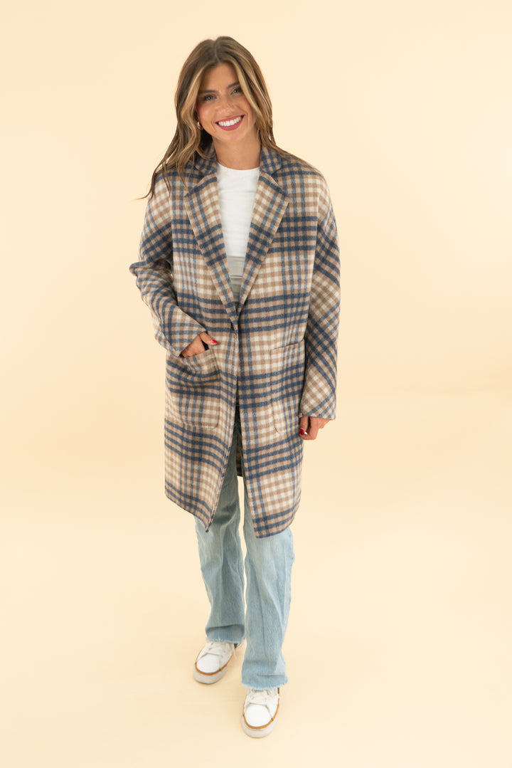 rails blue/tan checkered wool coat (xs)