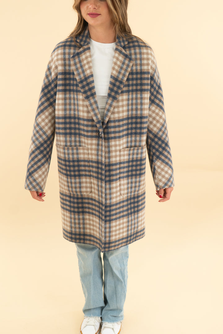 rails blue/tan checkered wool coat (xs)