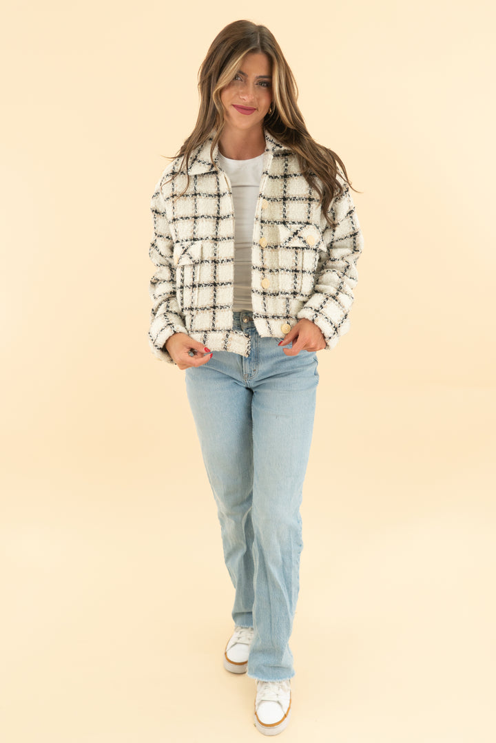 anine bing tweed cream jacket (xs)