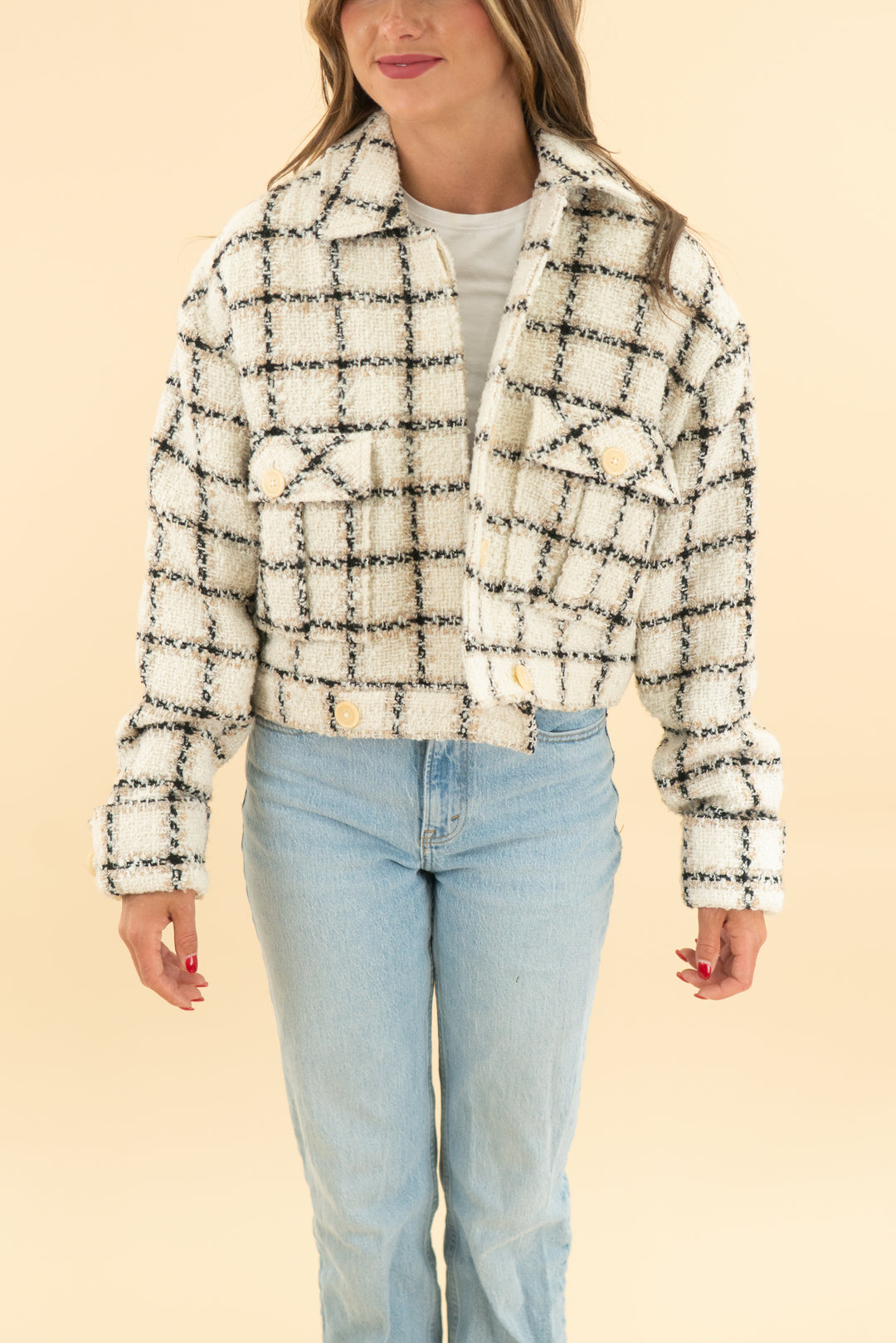 anine bing tweed cream jacket (xs)