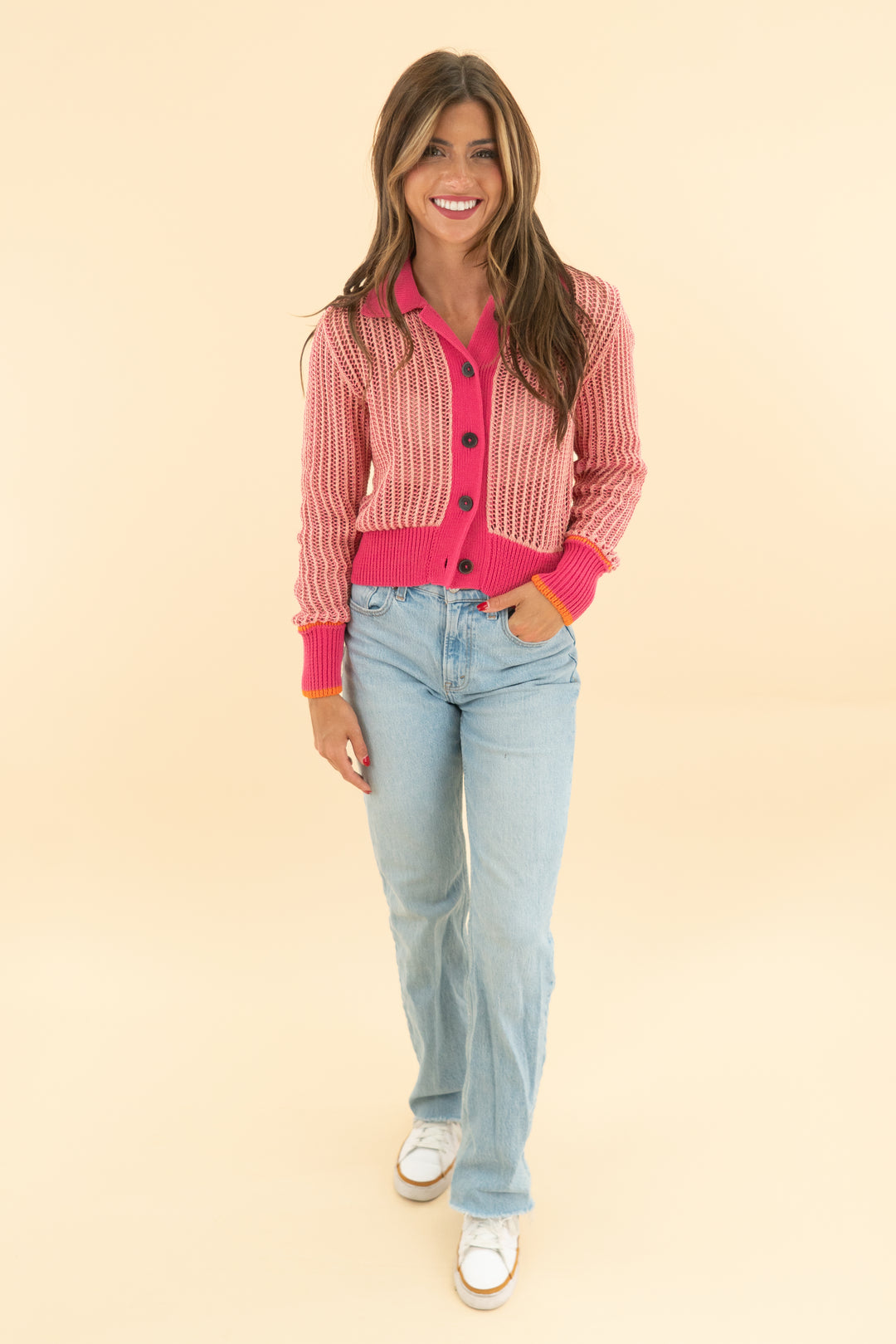 scotch & soda pink crochet top (xs)