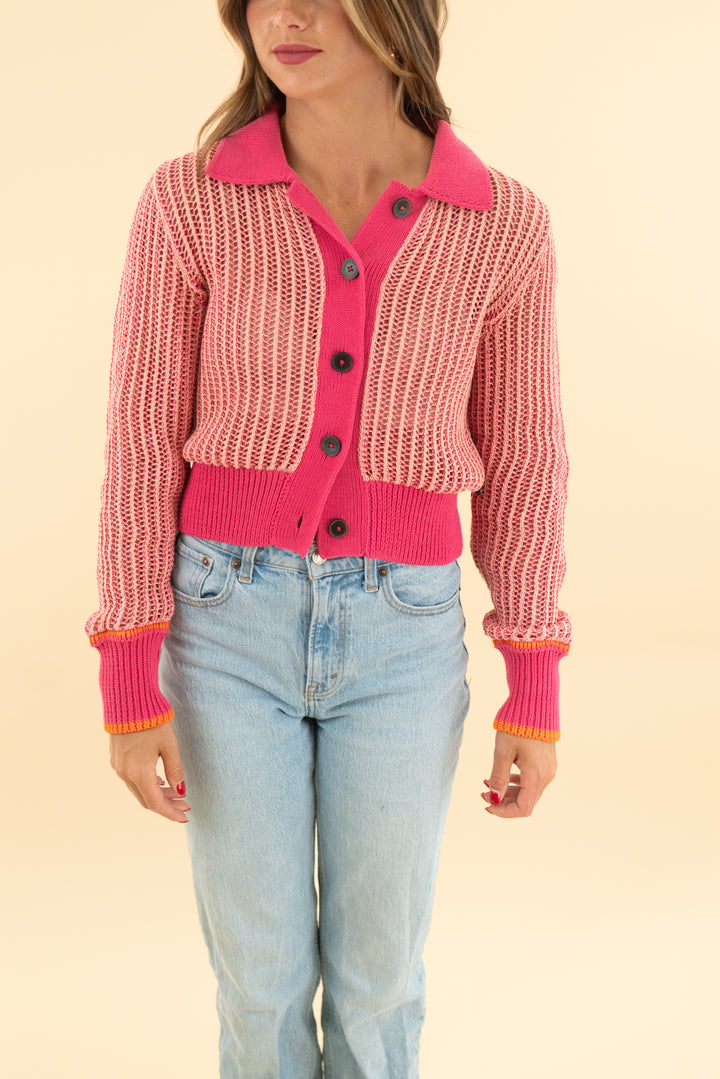 scotch & soda pink crochet top (xs)