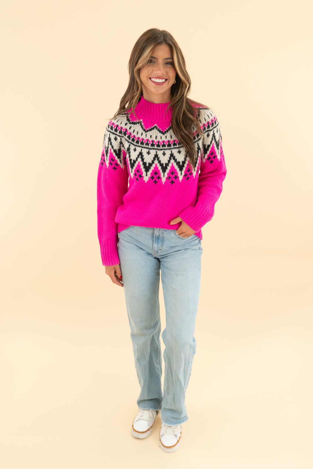 saylor bright pink patterned sweater (s)