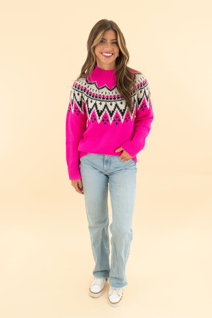 saylor bright pink patterned sweater (s)