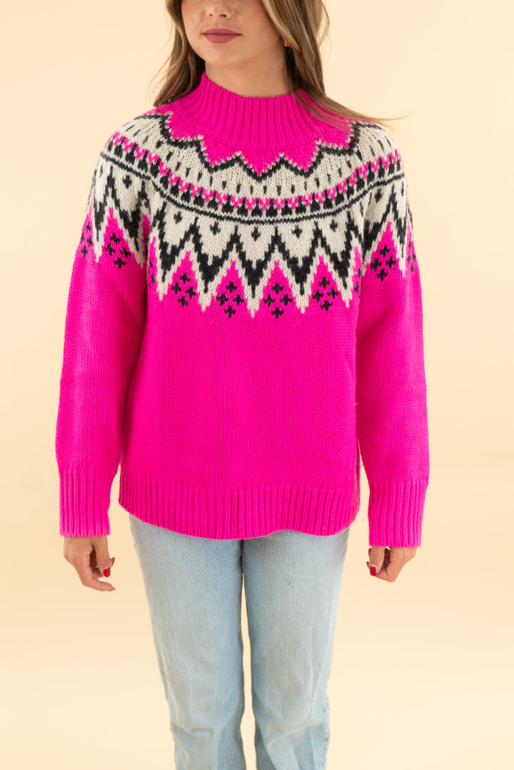 saylor bright pink patterned sweater (s)
