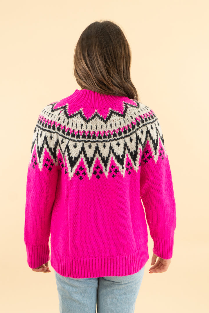 saylor bright pink patterned sweater (s)