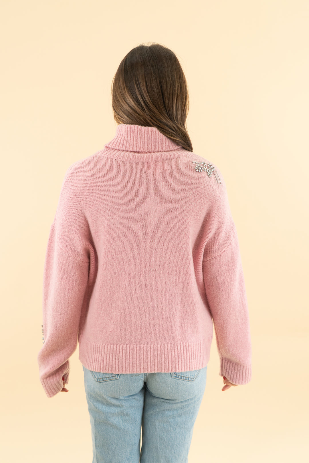 cinq a sept pink rhinestone sweater (xs)