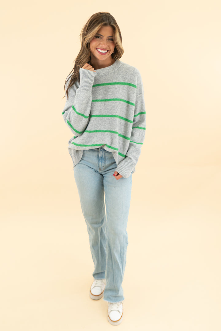 aerie grey and green striped sweater (xs)