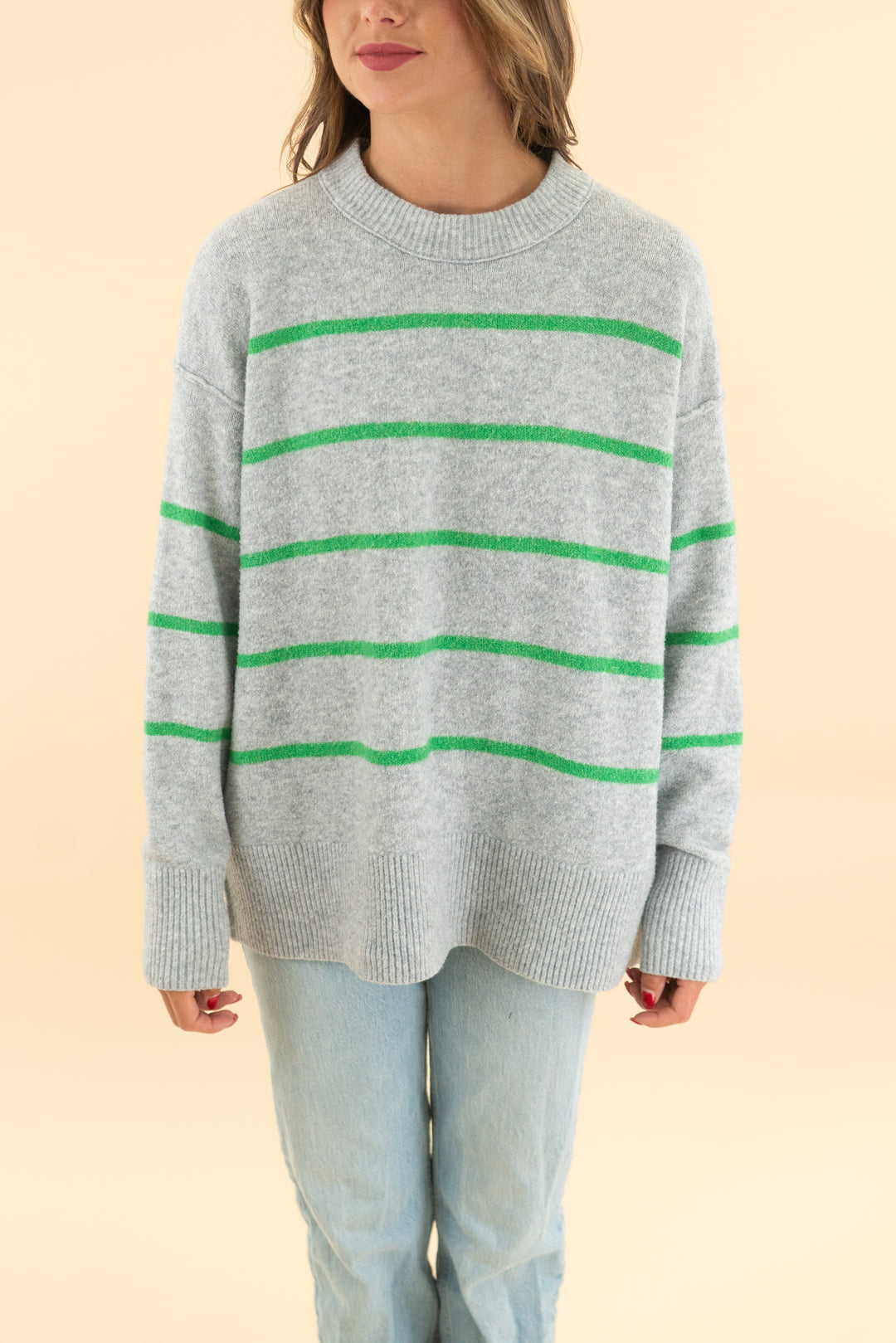 aerie grey and green striped sweater (xs)